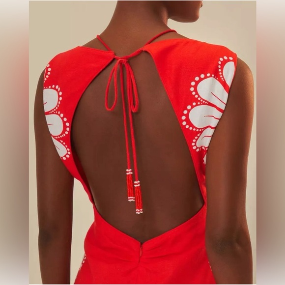 FARM RIO Red Ainika Shell Lenzing™ Ecovero™ Euroflax™ Midi Dress - Picture 3 of 8